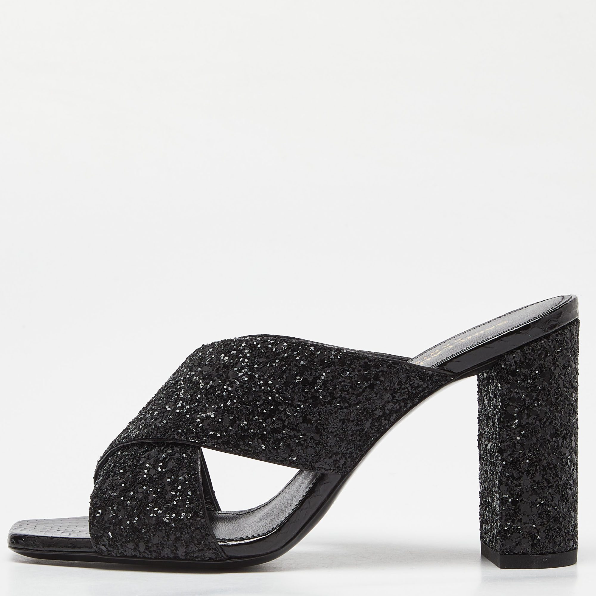 

Saint Laurent Black Glitter and Ayers Loulou Criss Cross Mules Size