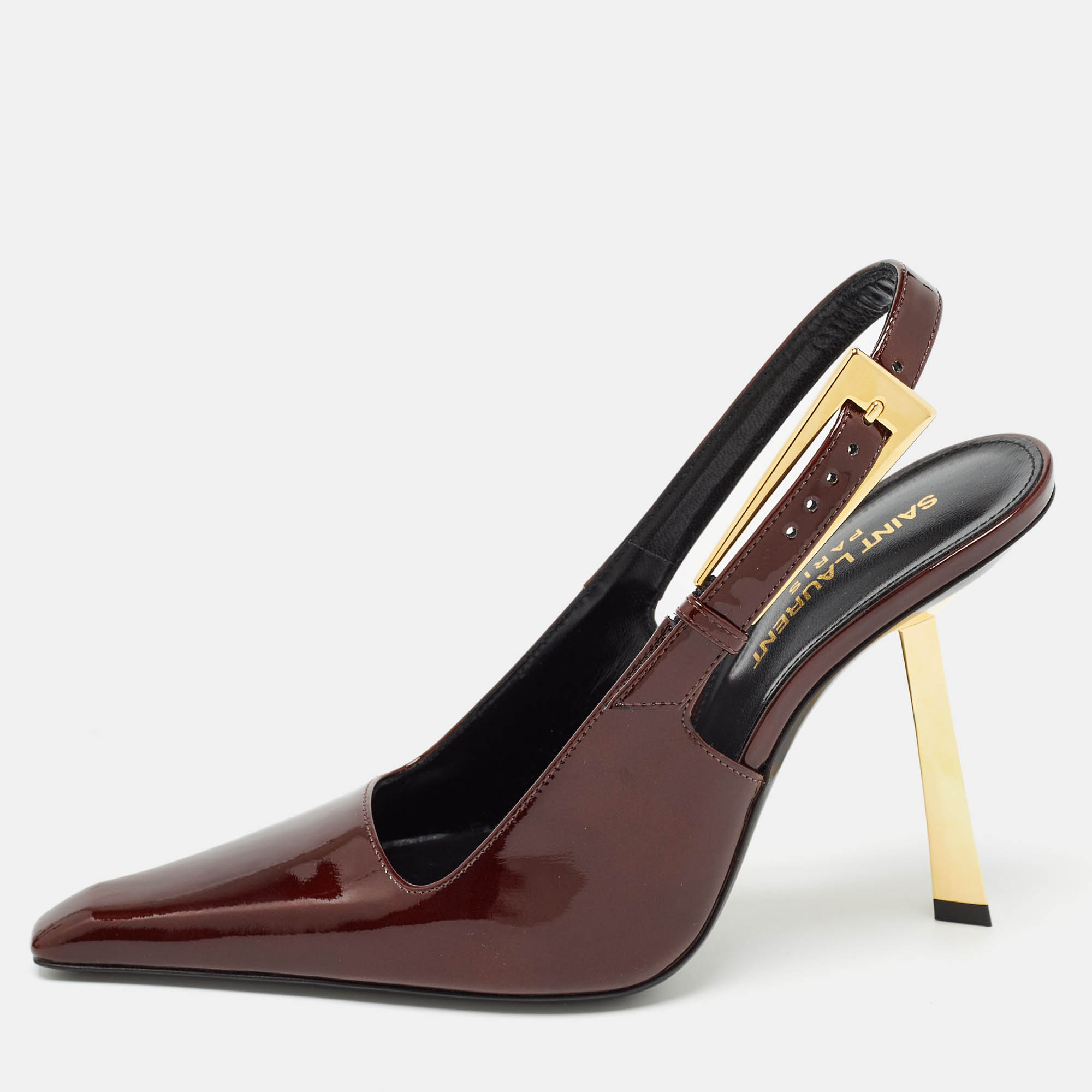 

Saint Laurent Brown Patent Leather Lee Slingback Pumps Size