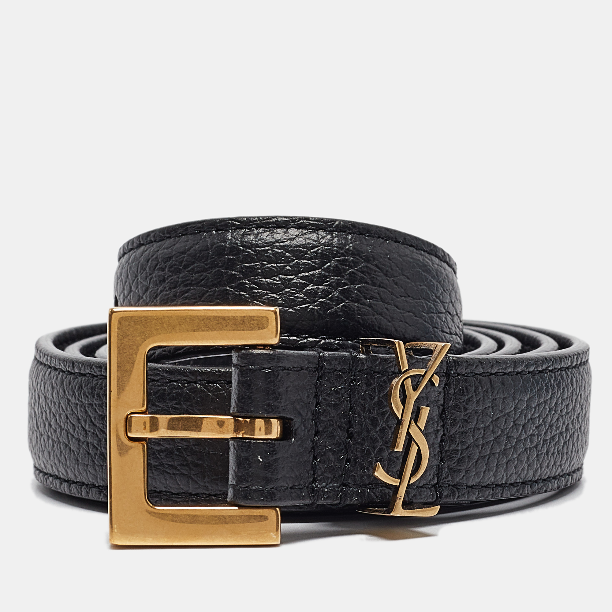 

Saint Laurent Black Leather Cassandre Slim Belt