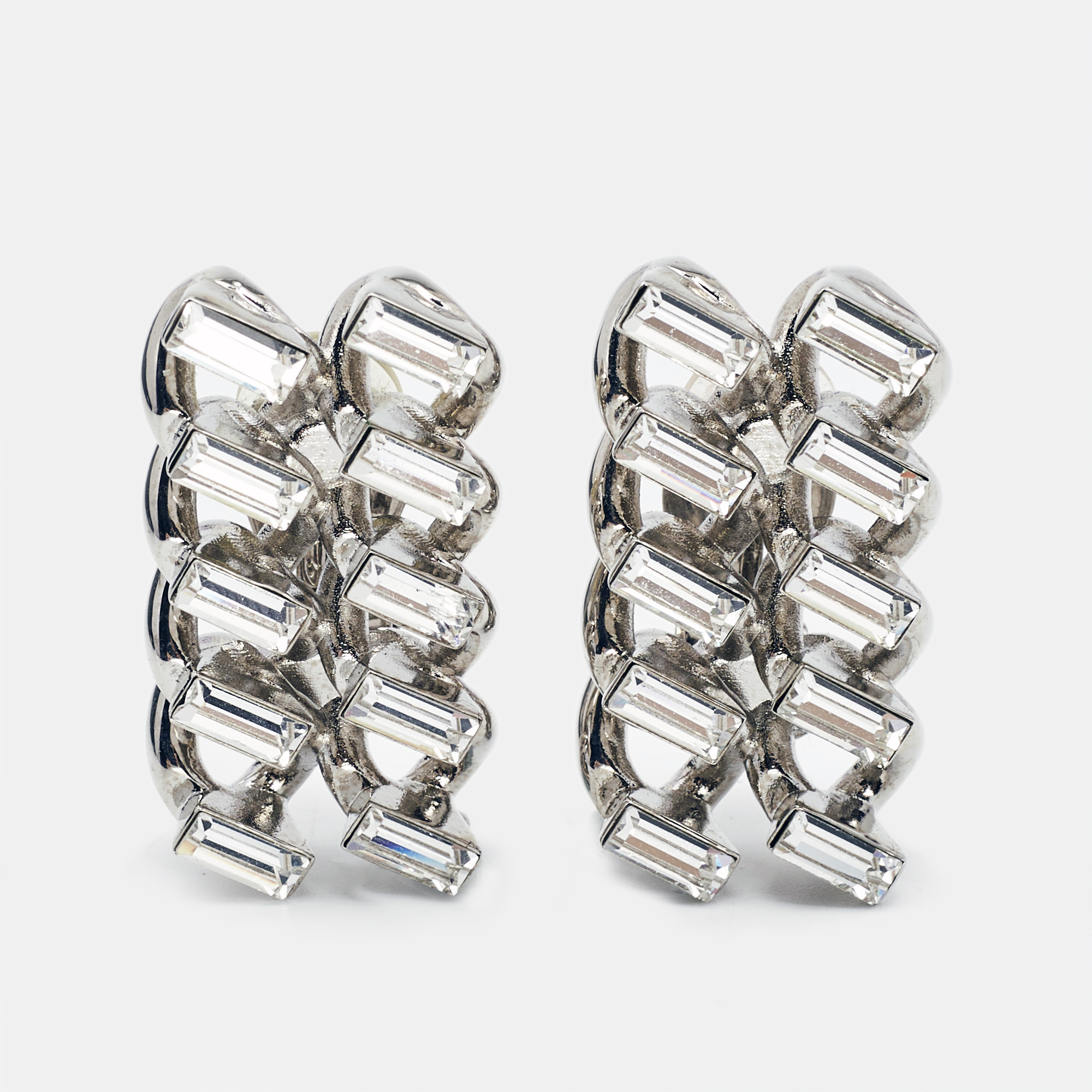 

Saint Laurent Chain Link Crystal Silver Tone Clip On Earrings