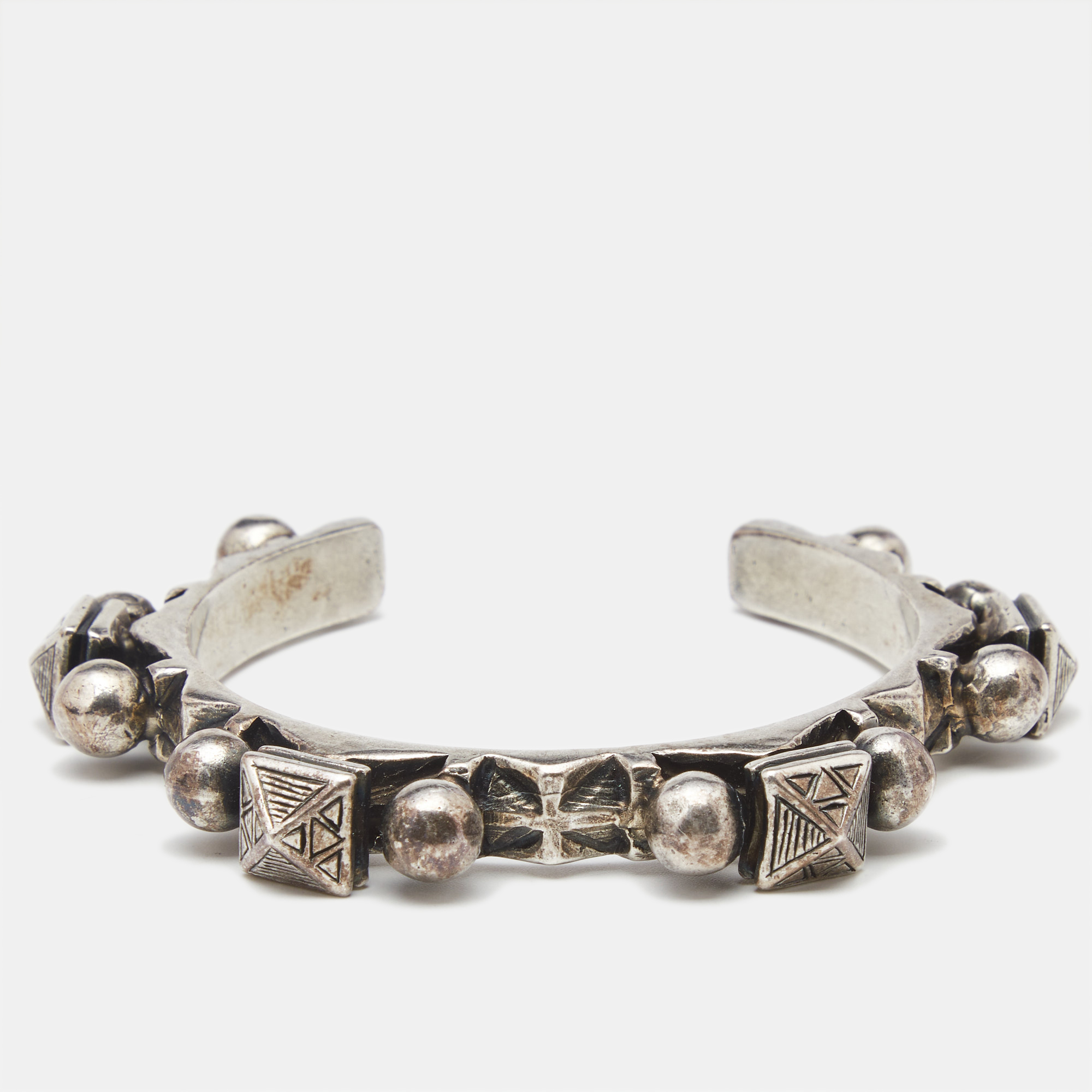 Pre-owned Saint Laurent Silver Tone Open Cuff Bracelet