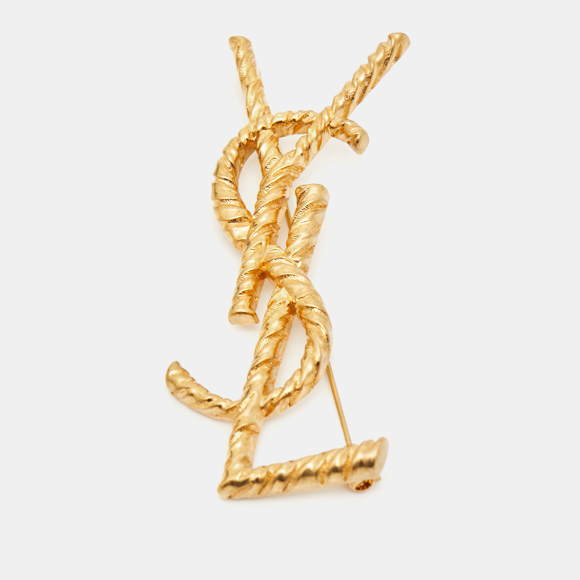 

Saint Laurent Paris Cassandre YSL Gold Tone Brooch