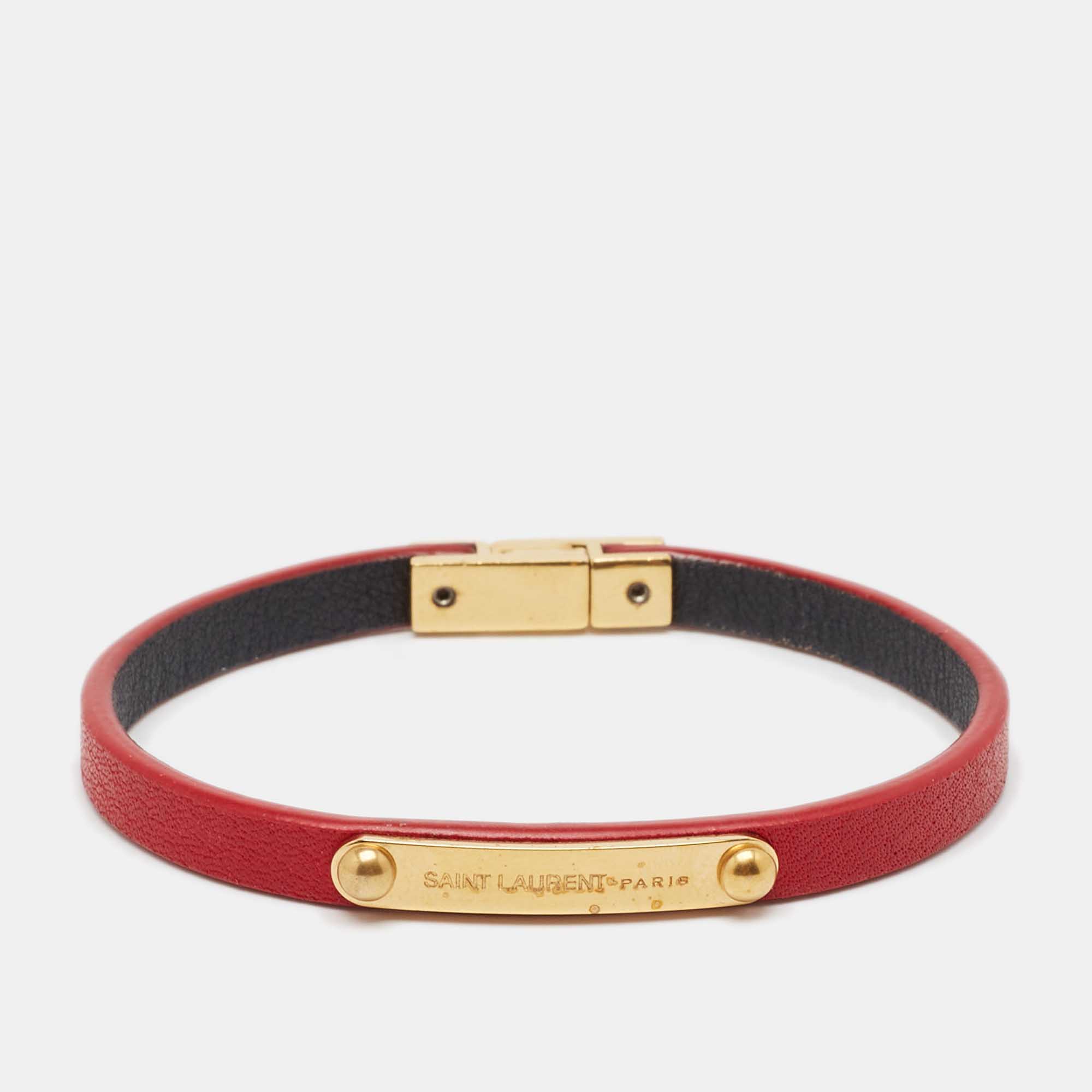 

Saint Laurent Red Logo Leather Gold Tone Bracelet