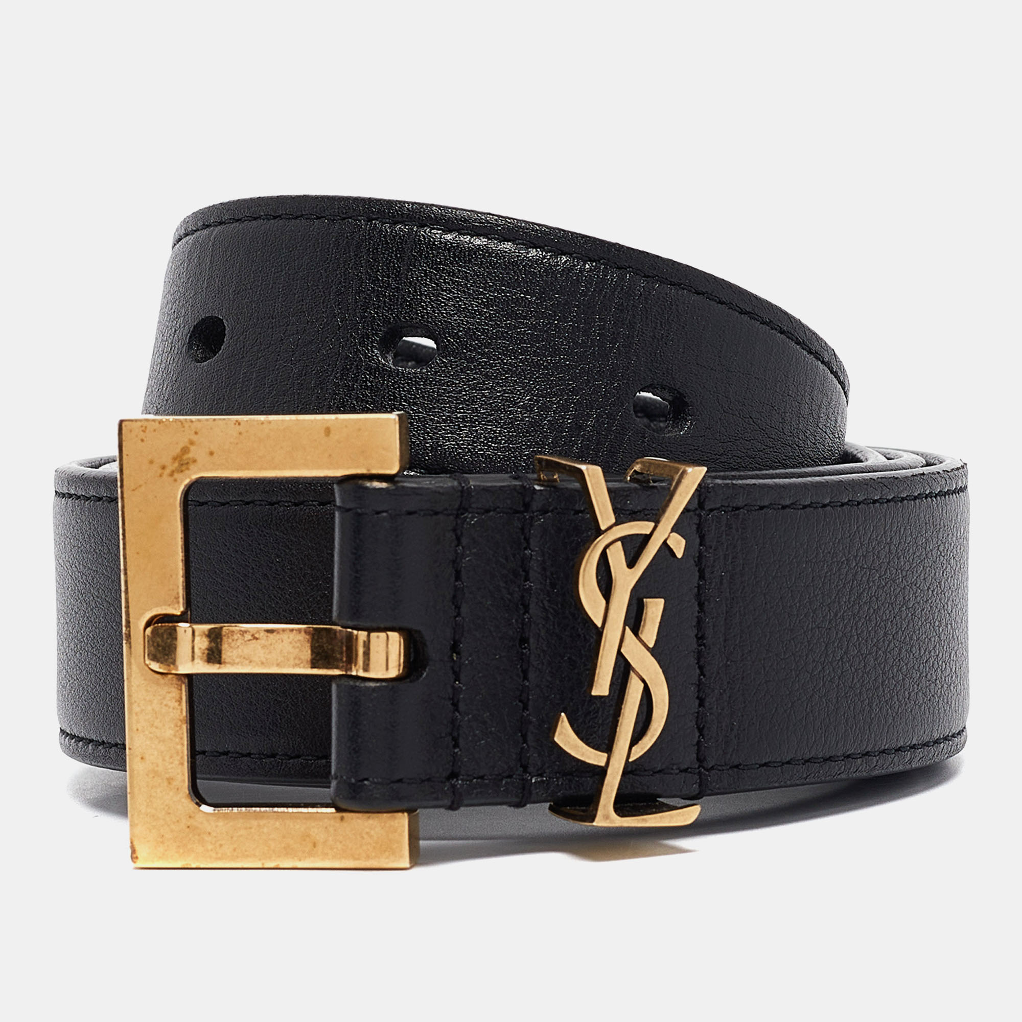 

Saint Laurent Black Leather Cassandre Belt