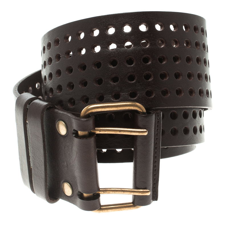 

Saint Laurent Paris Dark Brown Perforated Leather Belt