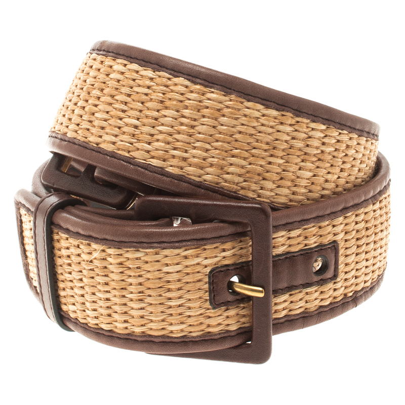 

Saint Laurent Paris Brown Leather and Raffia Adjustable Belt