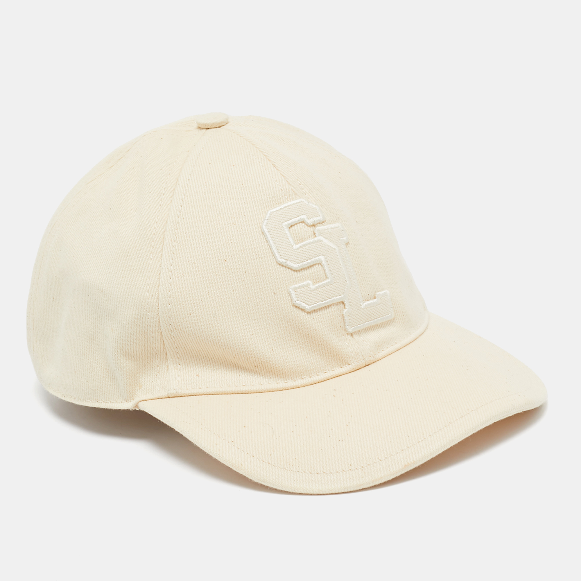 

Saint Laurent Paris Beige SL Applique Cotton Baseball Cap