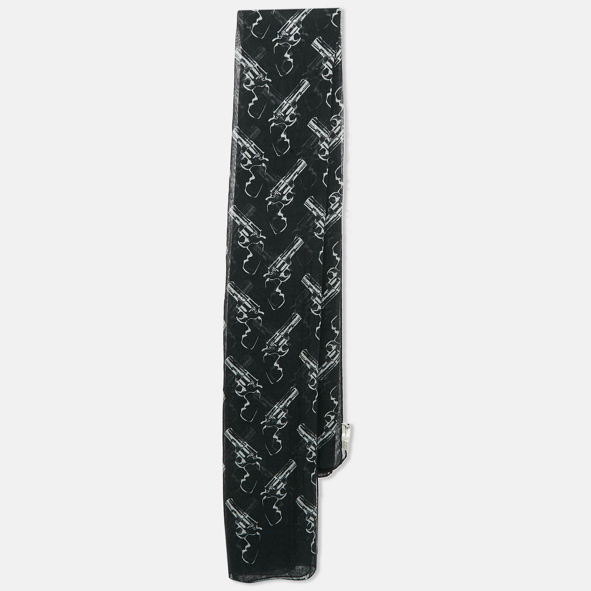 

Saint Laurent Paris Black Revolver Print Cashmere Voile Scarf