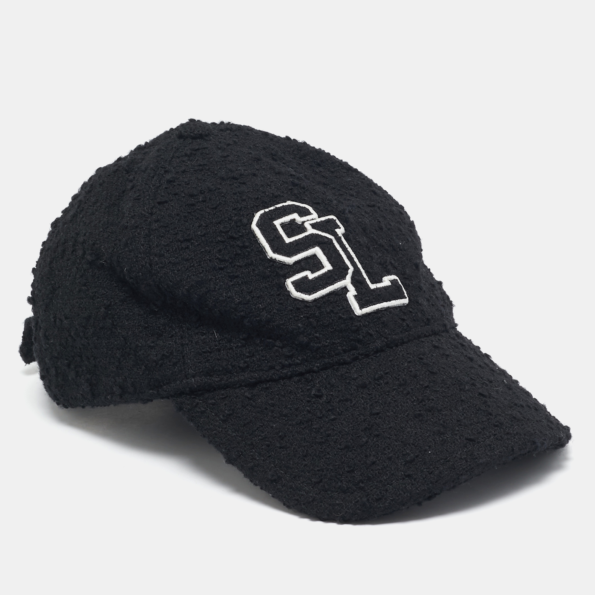 

Saint Laurent Black Logo Wool Boucle Tweed Baseball Cap