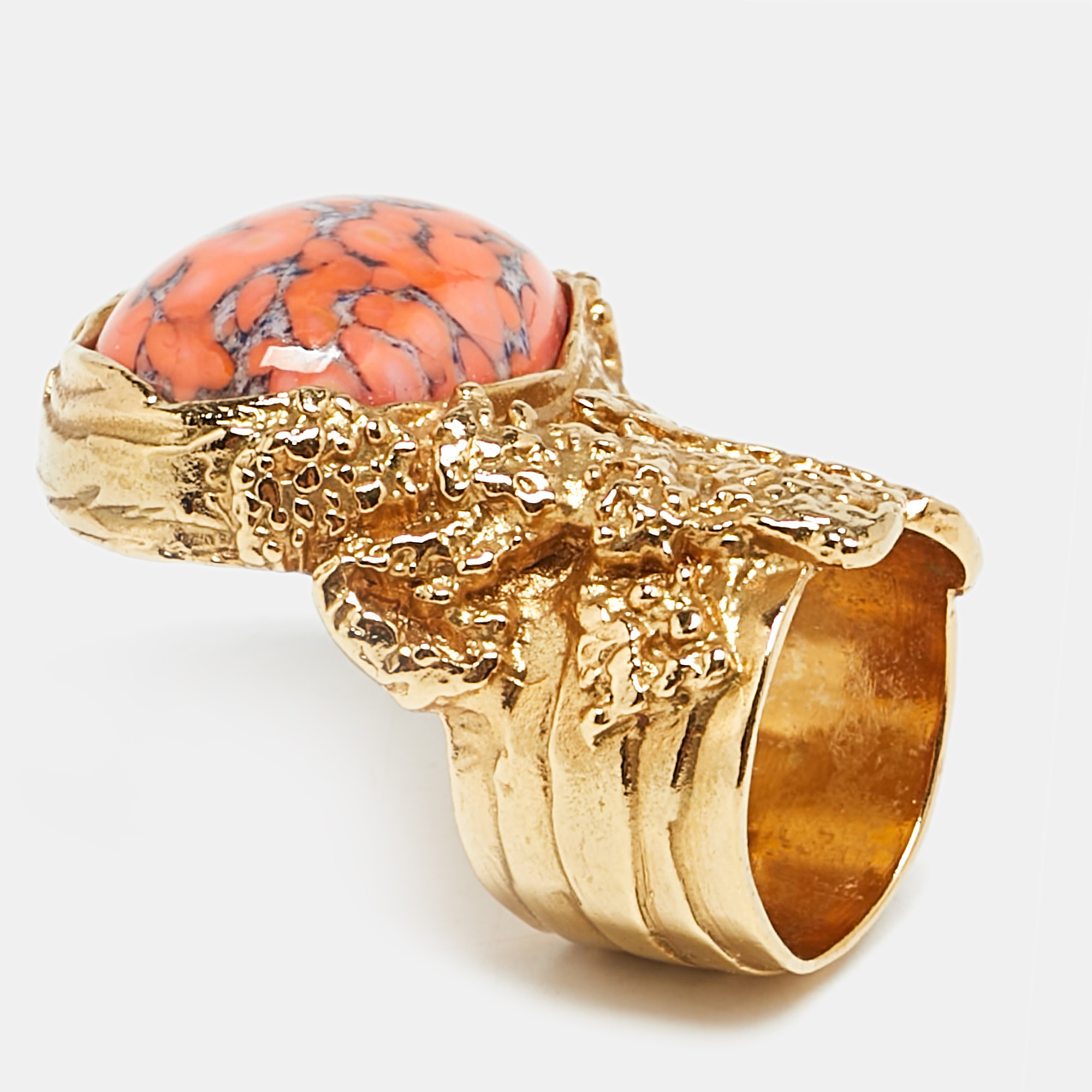 

Saint Laurent Paris Arty Glass Gold Tone Ring Size