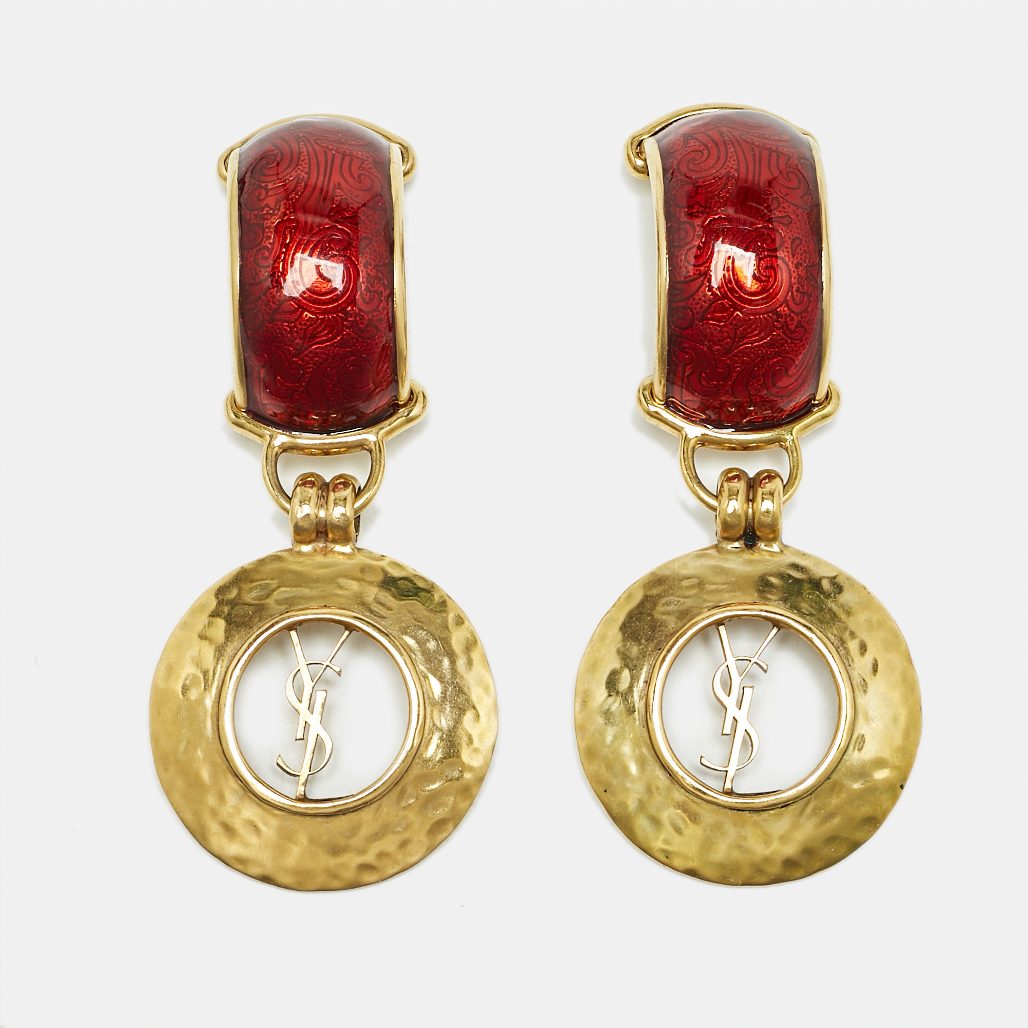 

Saint Laurent Paris Enamel Gold Tone Drop Earrings