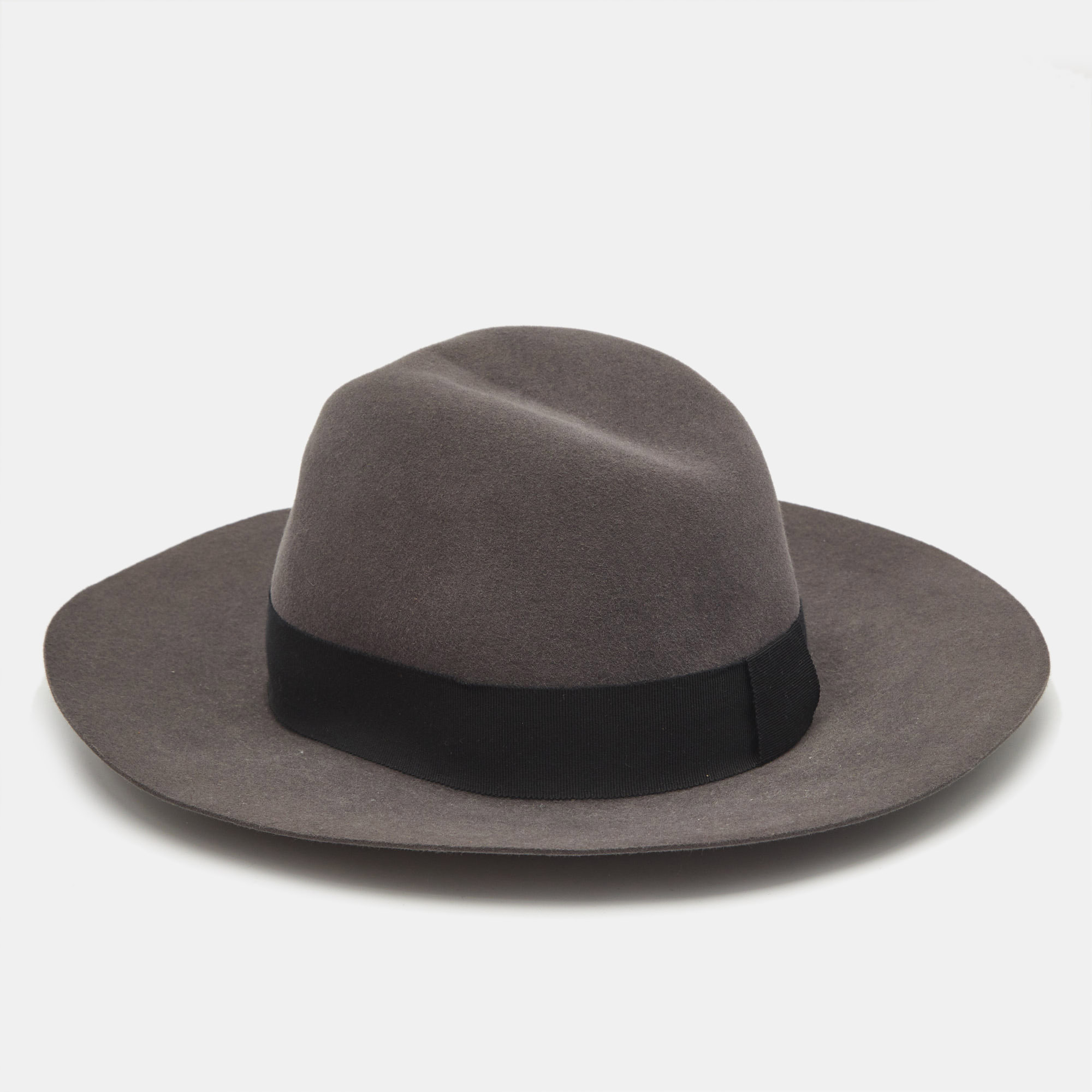 Pre-owned Saint Laurent Grey Rabbit Felt Wide Brim Hat M