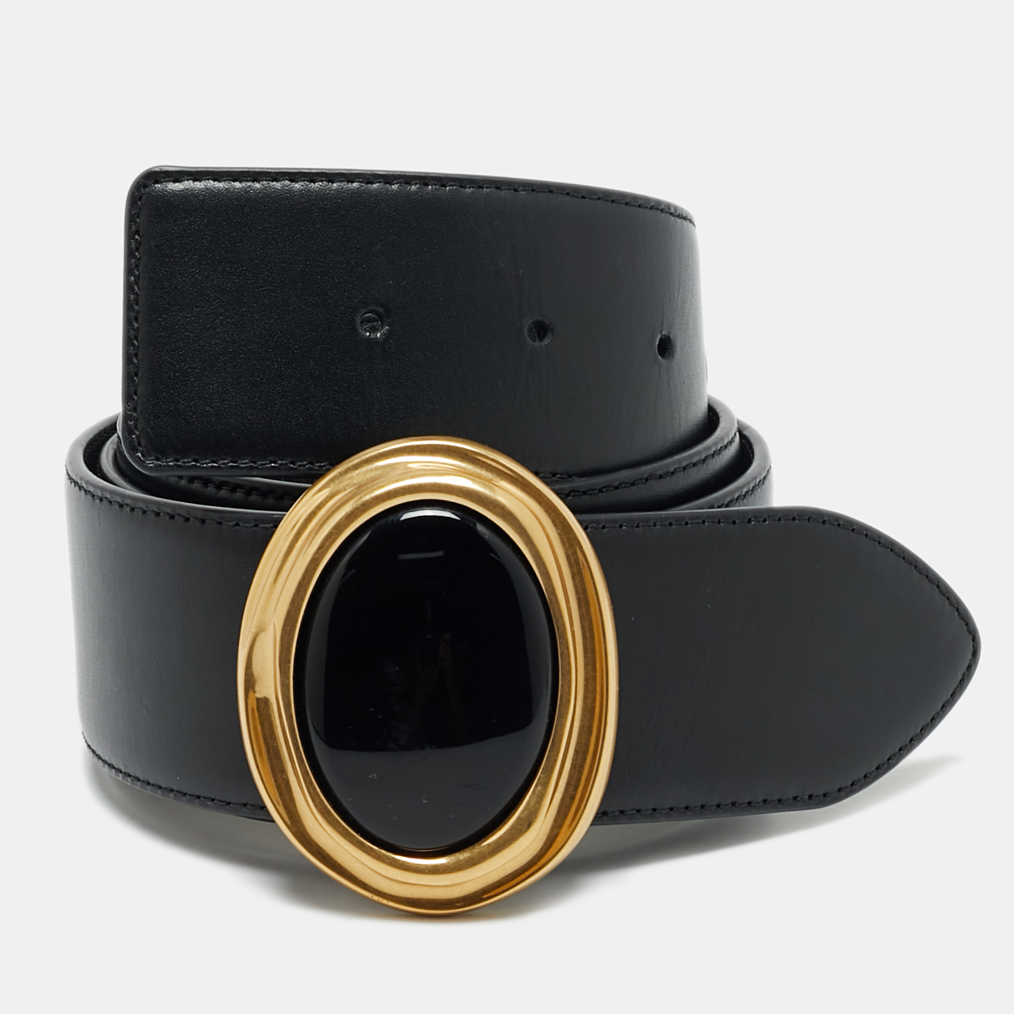 

Saint Laurent Black Leather Cabochon Belt 85CM