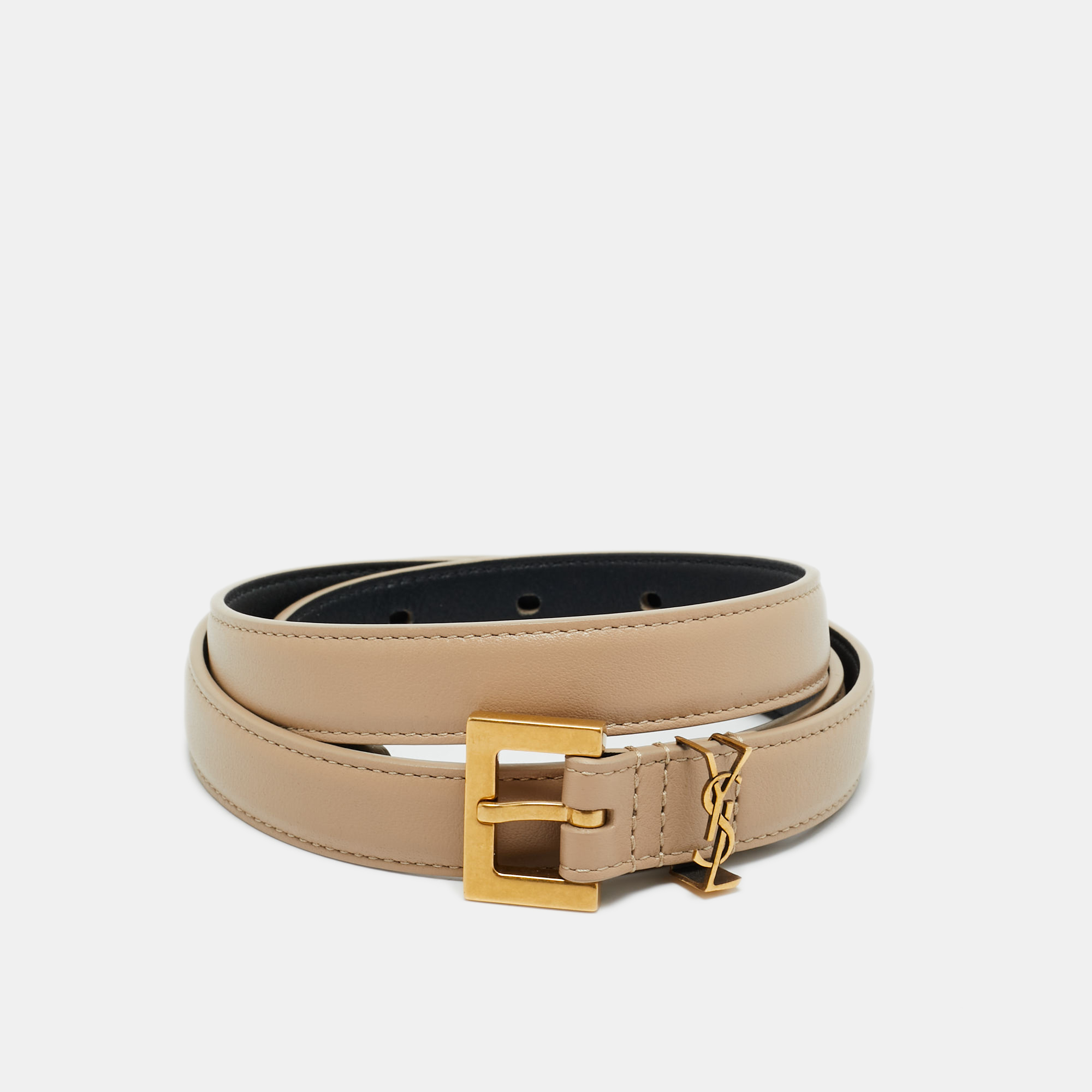 

Saint Laurent Beige Leather Cassandre Slim Belt