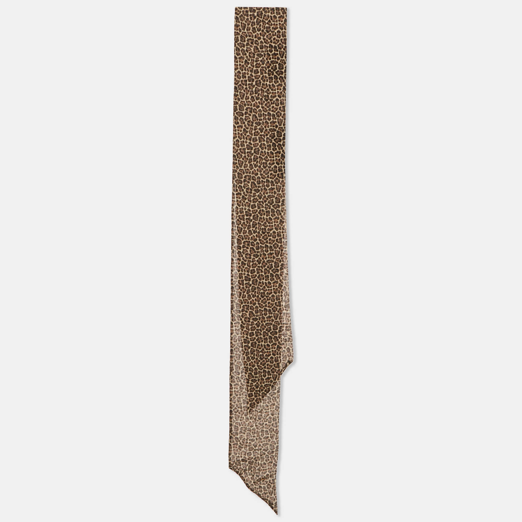 Pre-owned Saint Laurent Brown Leopard Print Silk Long Bandeau Scarf