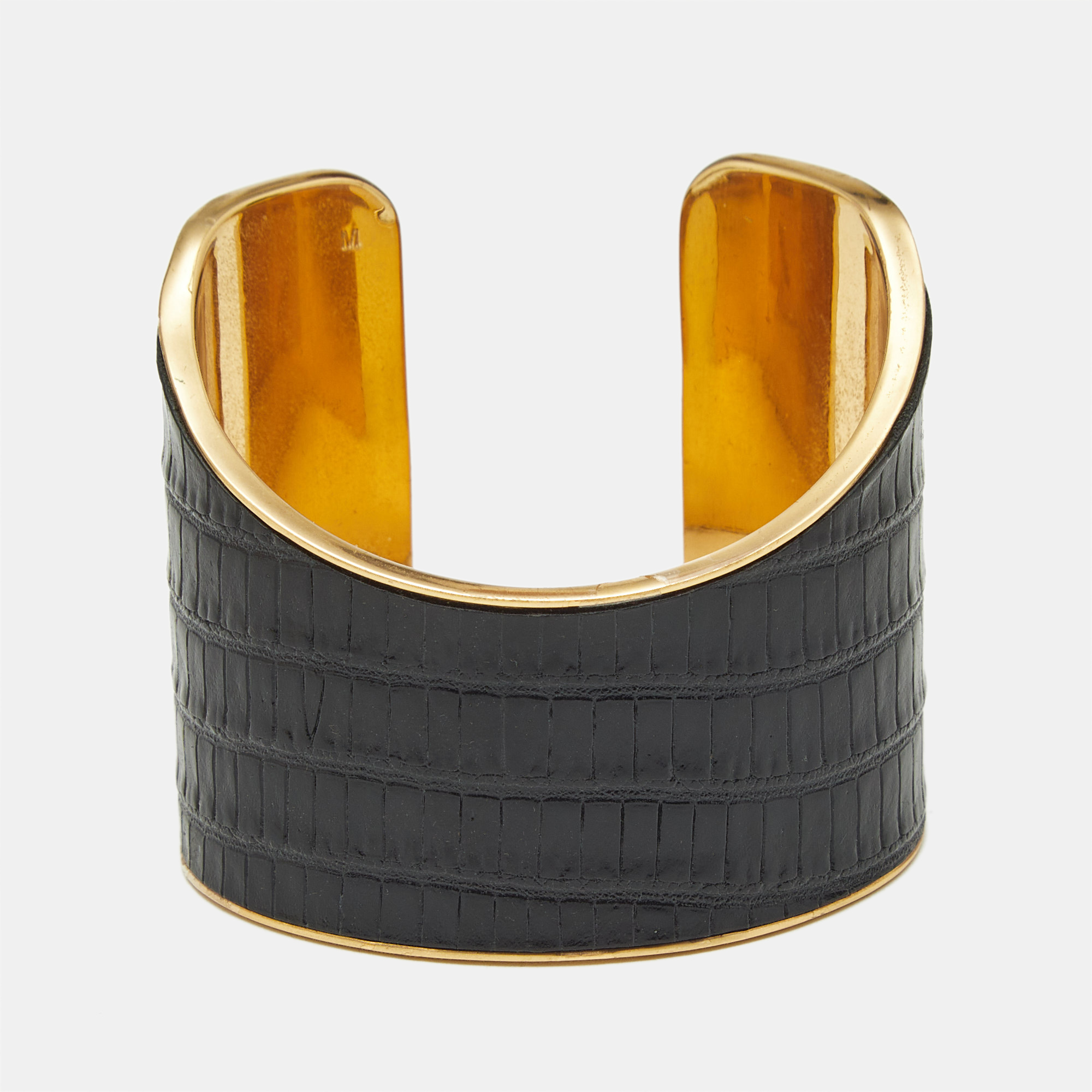 Pre-owned Saint Laurent Black Leather Gold Tone Bracelet