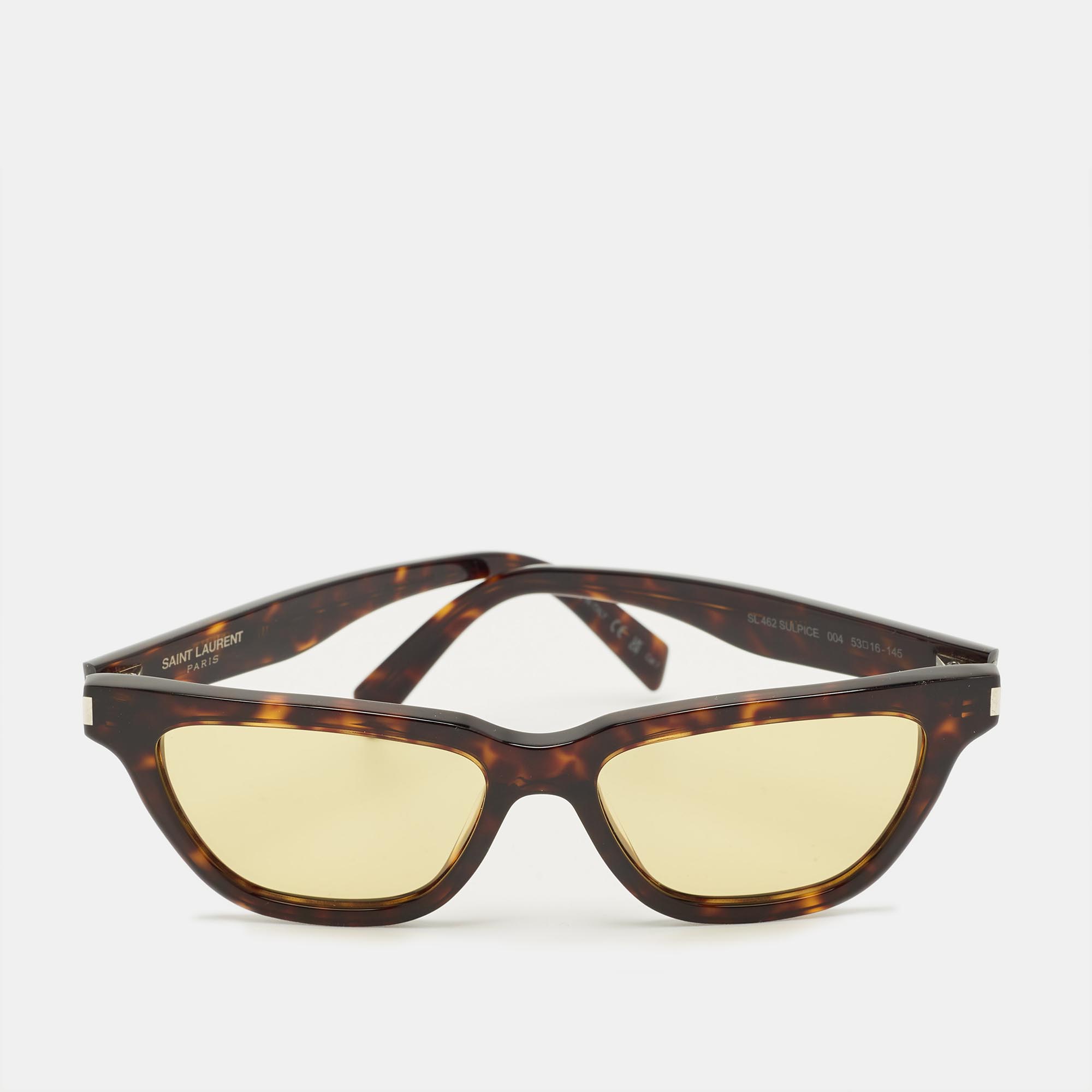 Click to view more detailed imagery on our partner's website Pre-owned Saint Laurent Dark Tortoise Brown/yellow Sl 462 Sulpice Cat Eye Sunglasses