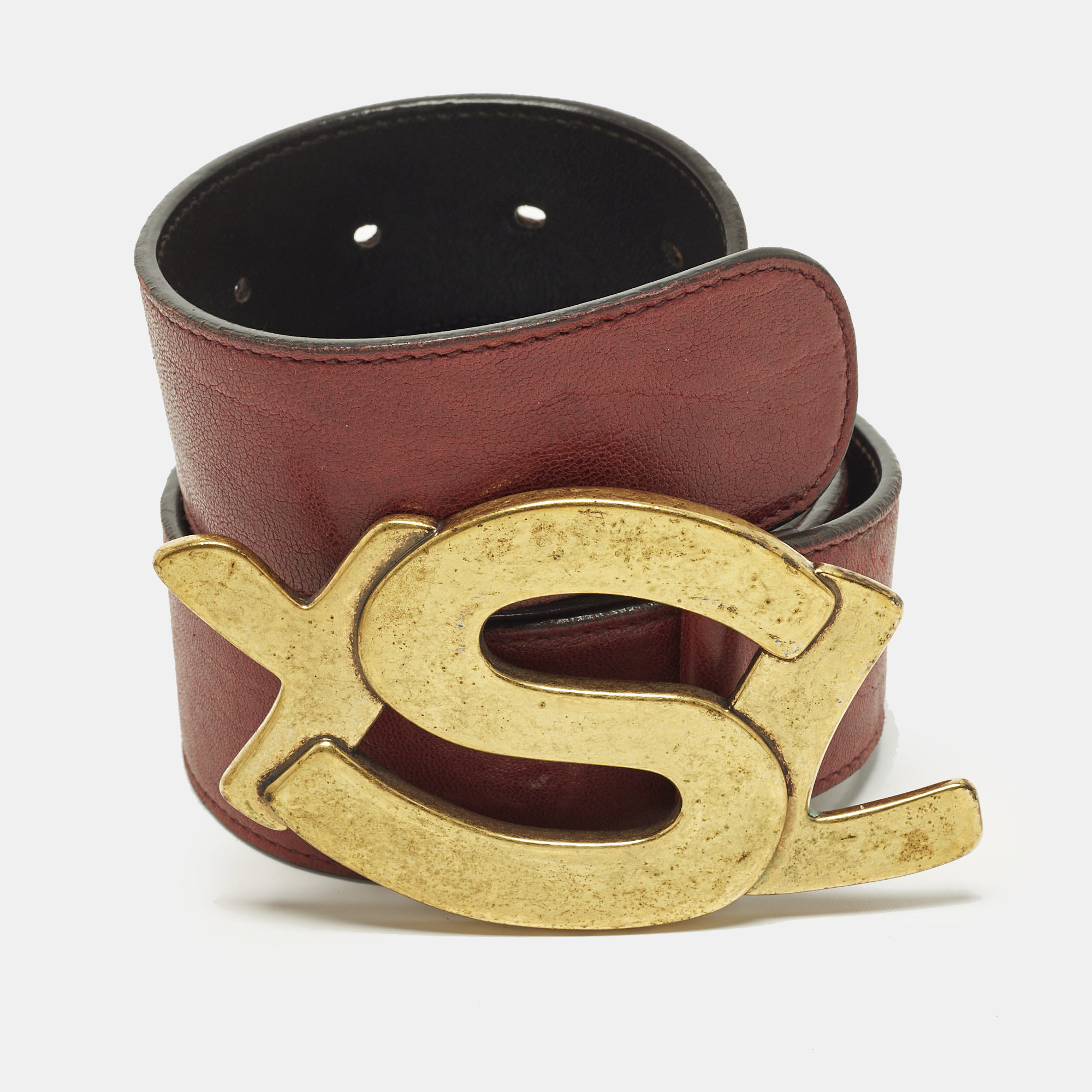 

Saint Laurent Logo  Waist Belt Burgundy Leather