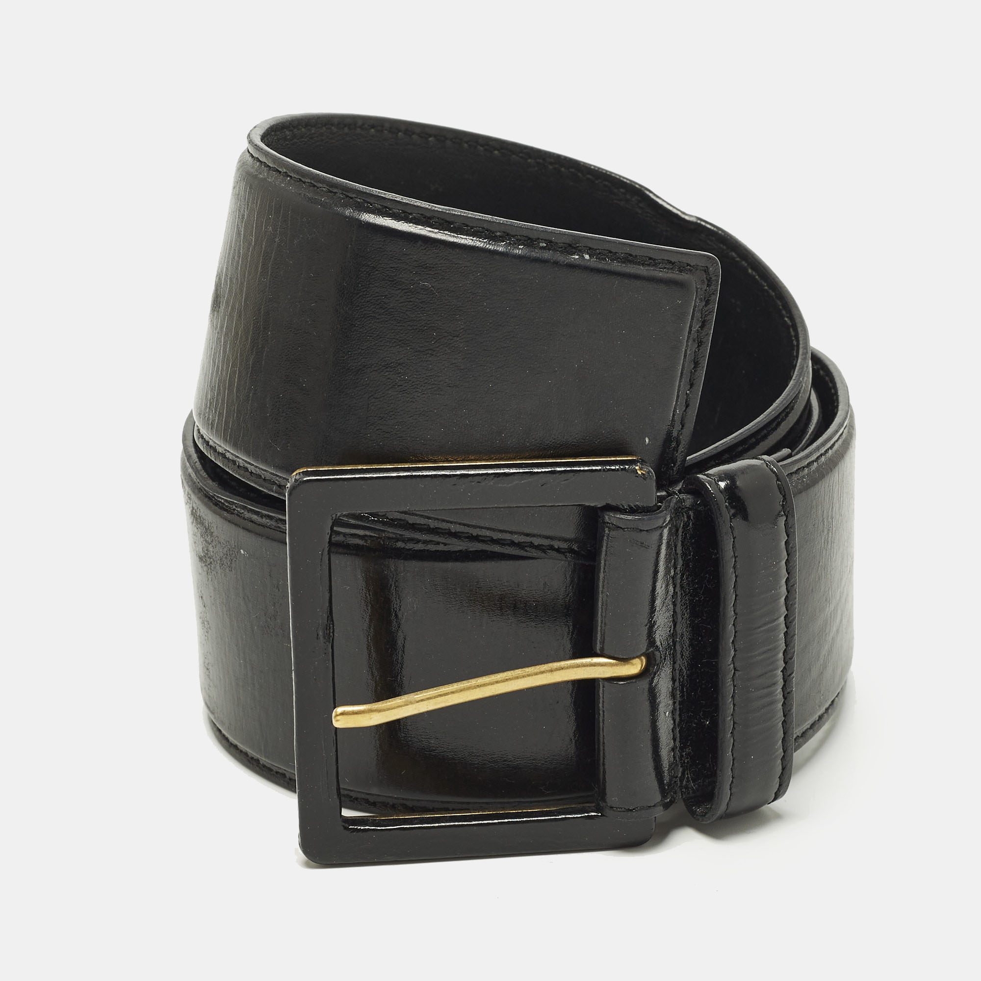 

Saint Laurent  Buckle Wide Belt Black Patent Leather