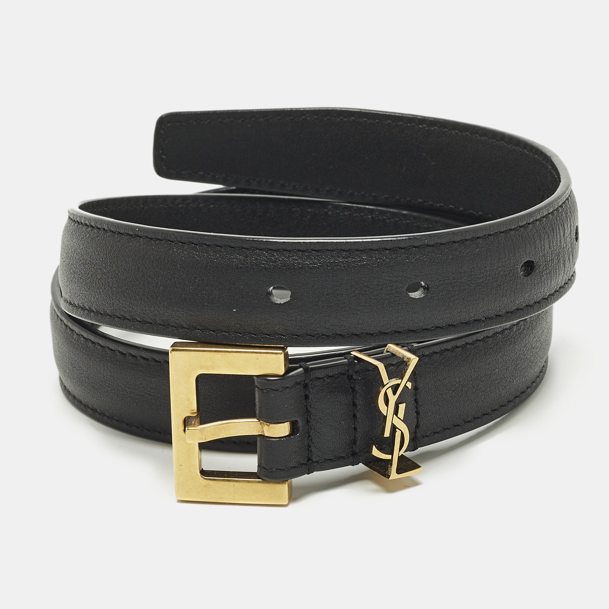 

Saint Laurent Cassandre  Slim Buckle Belt Black Leather