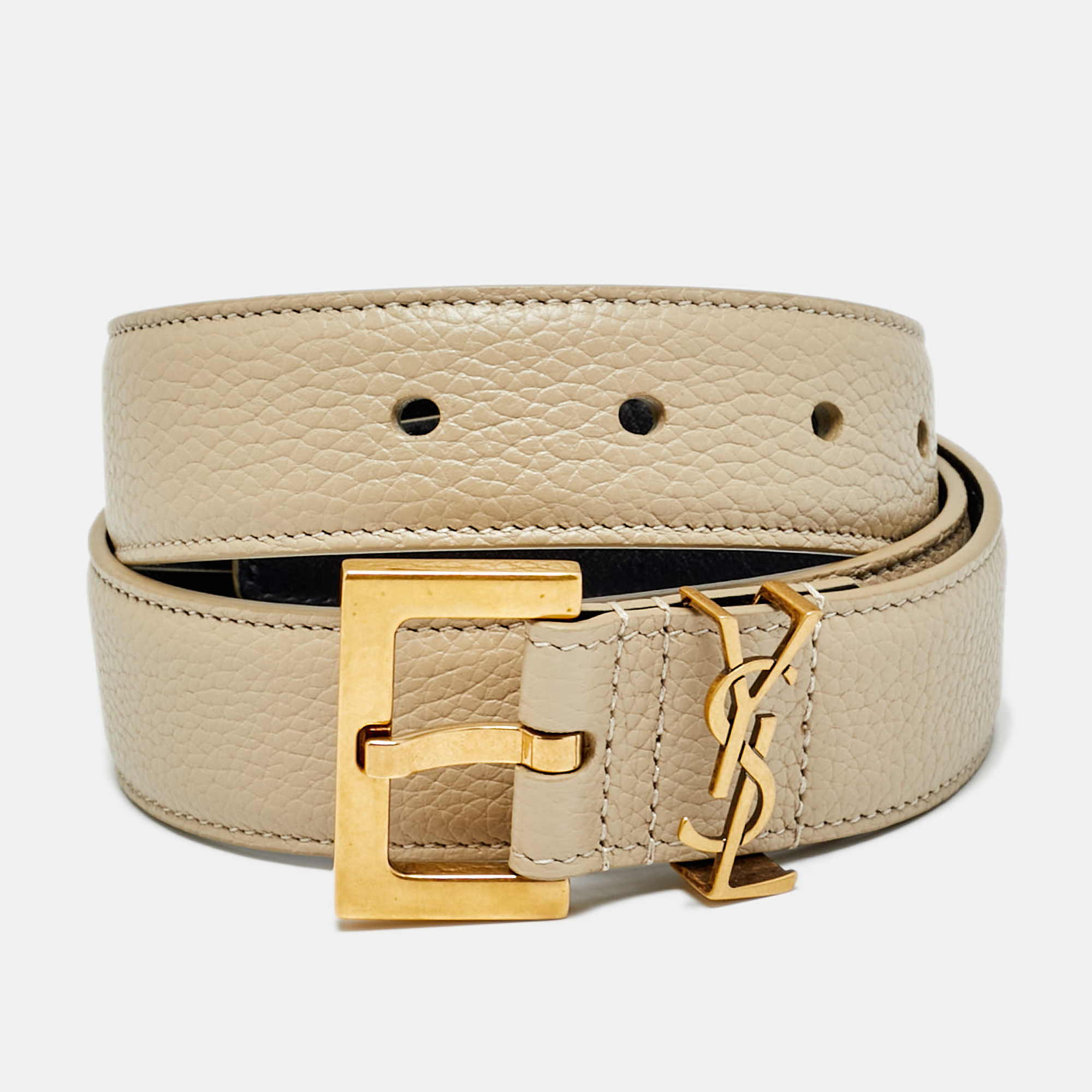 

Saint Laurent Cassandre Square Buckle 70CM Belt Beige Leather