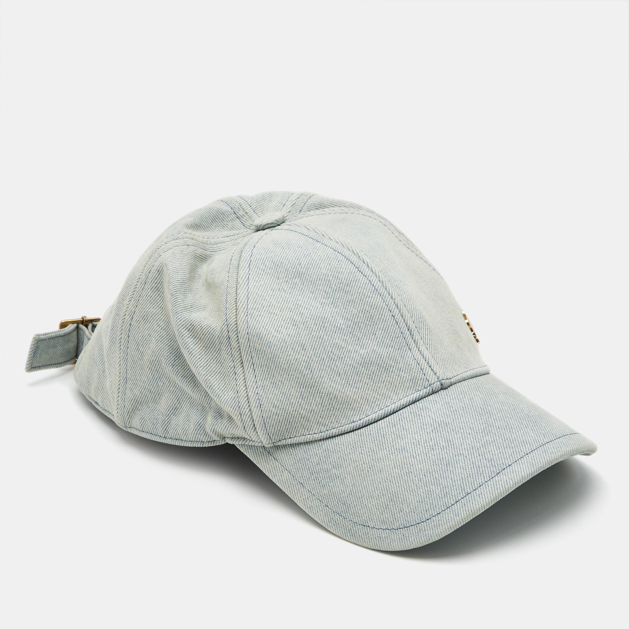 Pre-owned Saint Laurent Blue Logo Detail Denim Baseball Cap M