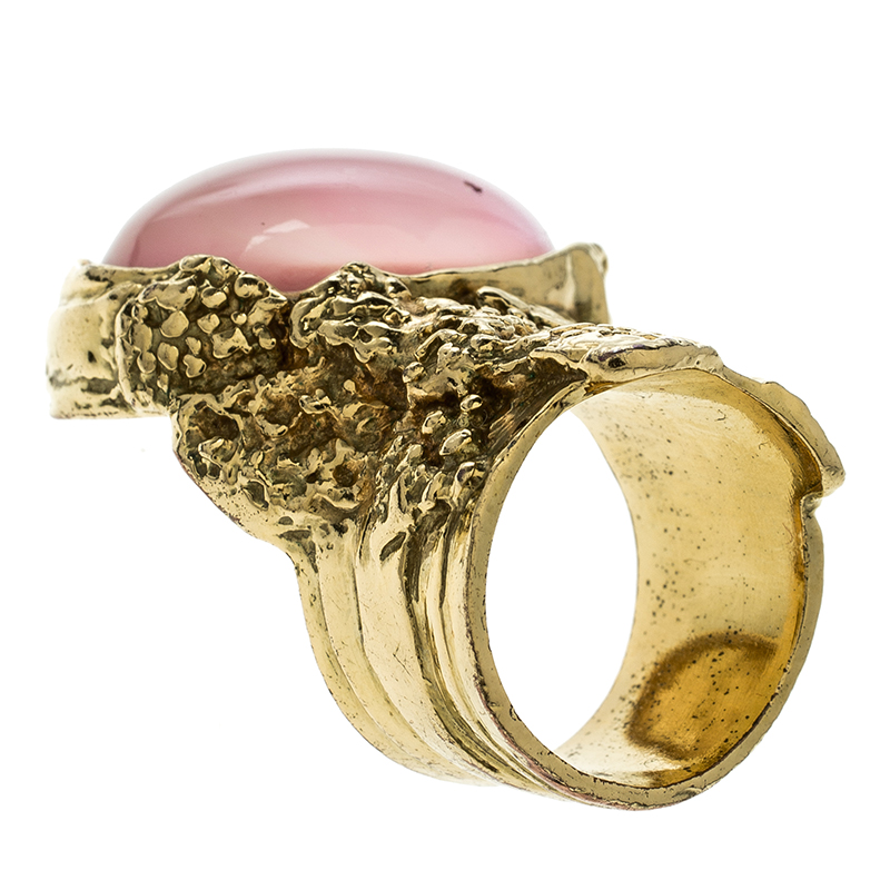 Pre Owned خاتم سان لوران باريس أرتي حجر وردي ذهبي اللون مقاس 52