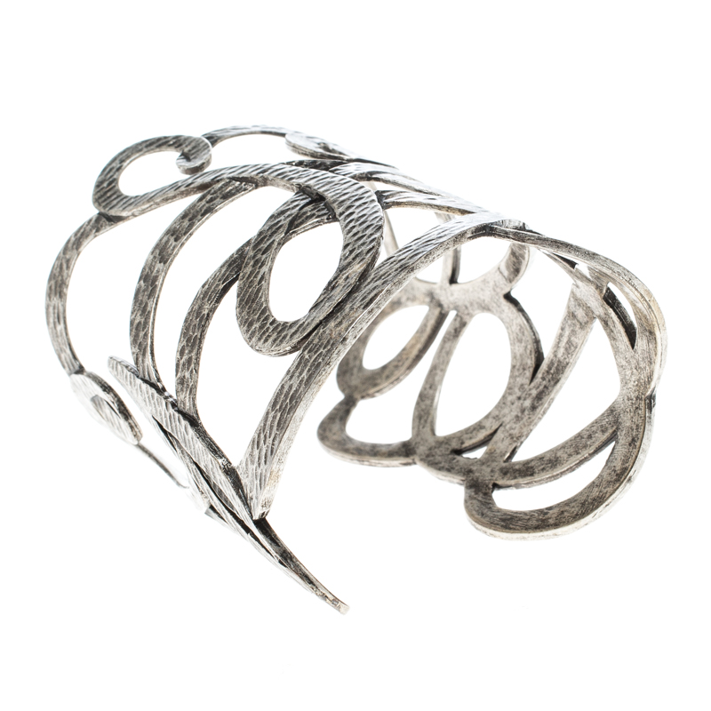 

Saint Laurent Paris Textured Cut-out Silver Tone Open Cuff Bracelet