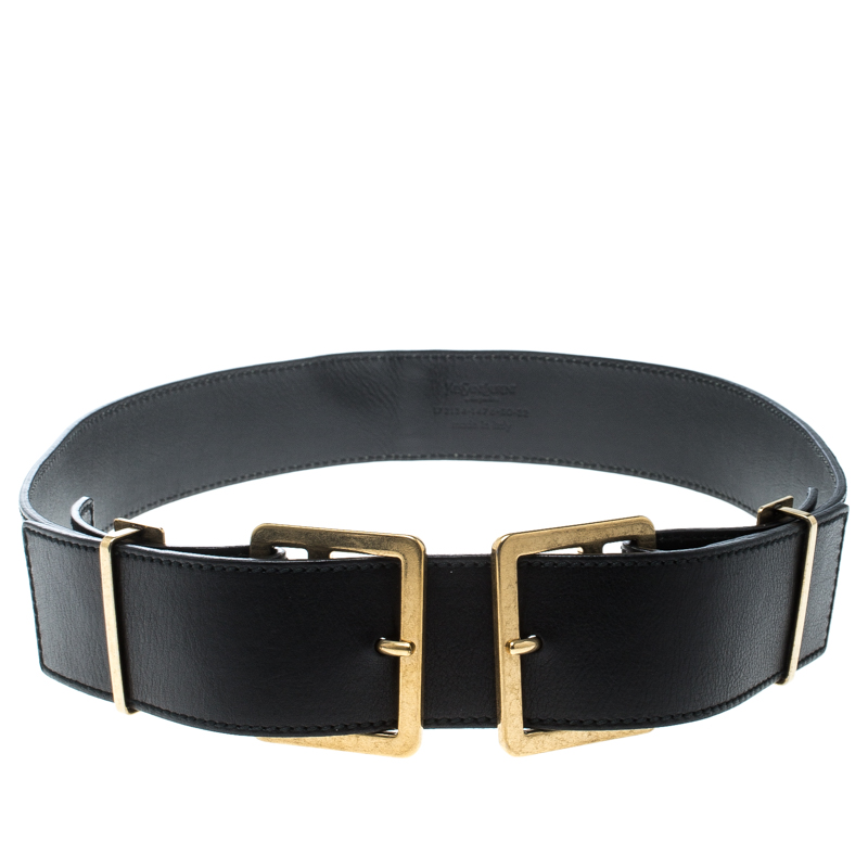 Pre Owned حزام سان لوران جلد أسود 80سم
