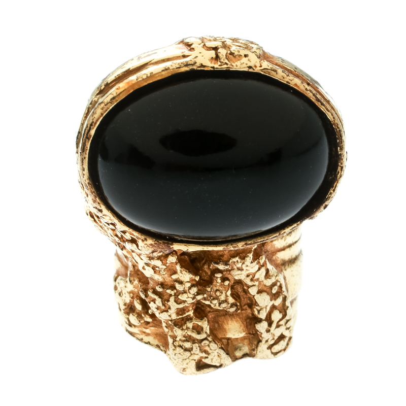 

Saint Laurent Arty Black Glass Cabochon Gold Tone Ring Size