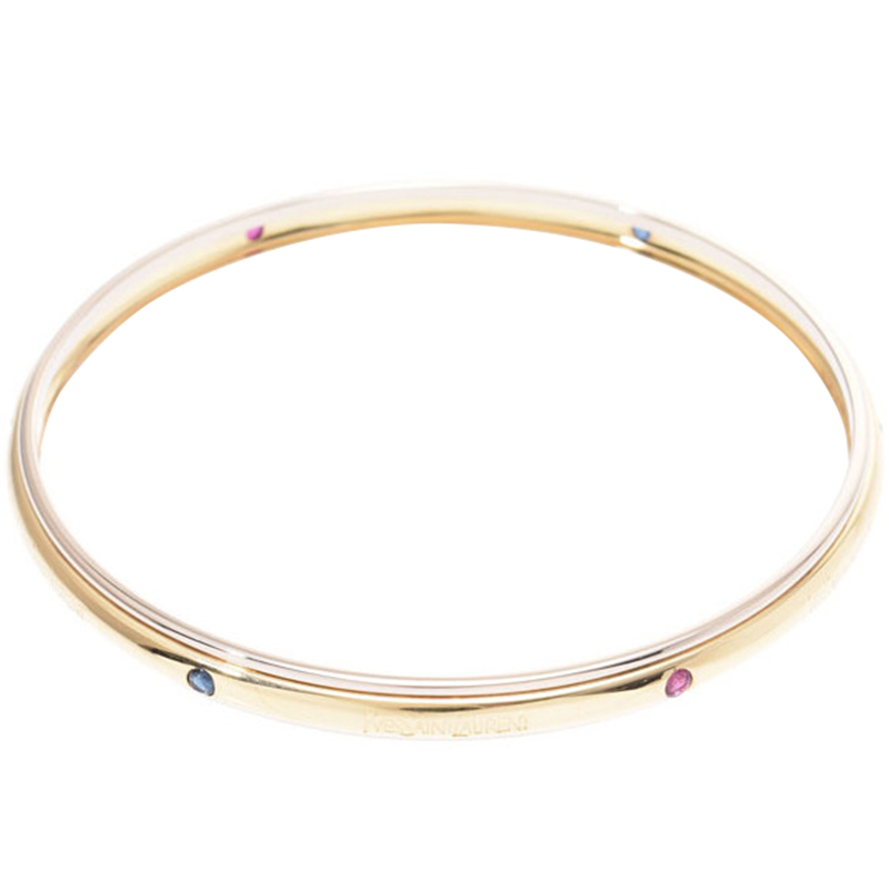 

Saint Laurent Paris Diamond Emerald Ruby 2-Tone 18K Tone Gold Bangle Bracelet