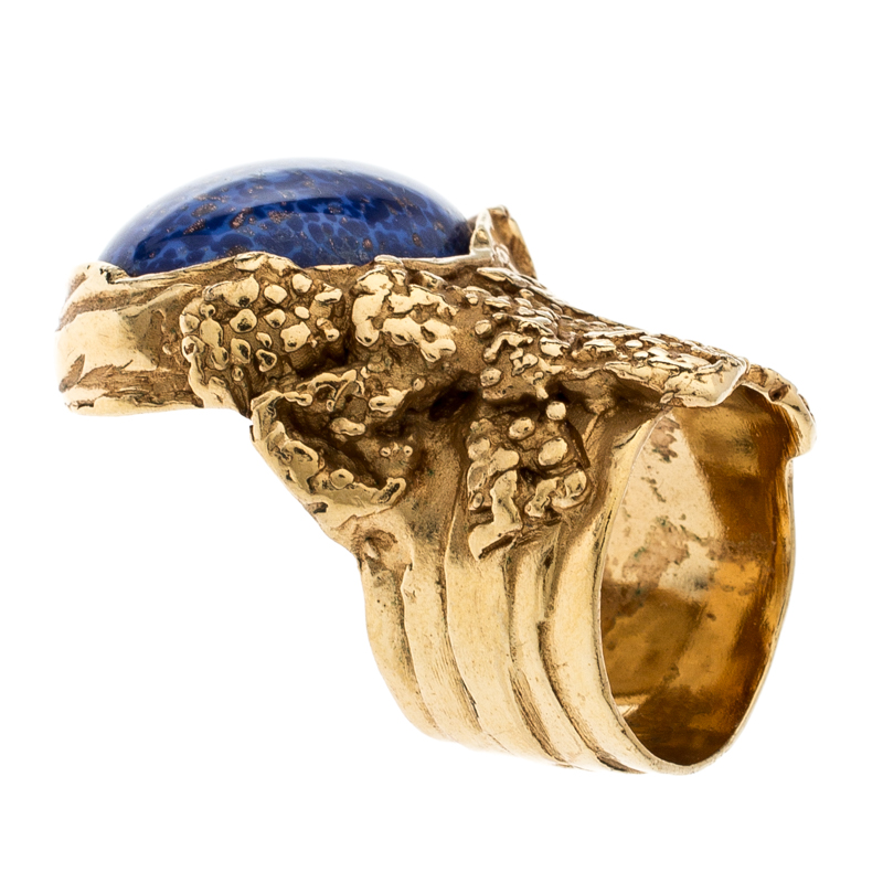 Pre Owned Saint Laurent Lapis Lazuli Arty Oval Ring Size 57