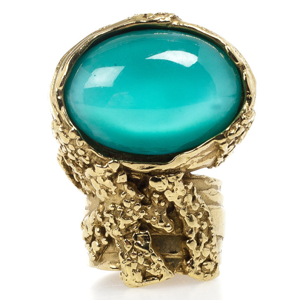 Pre Owned Saint Laurent Arty Green Oval Ring Size 54.5