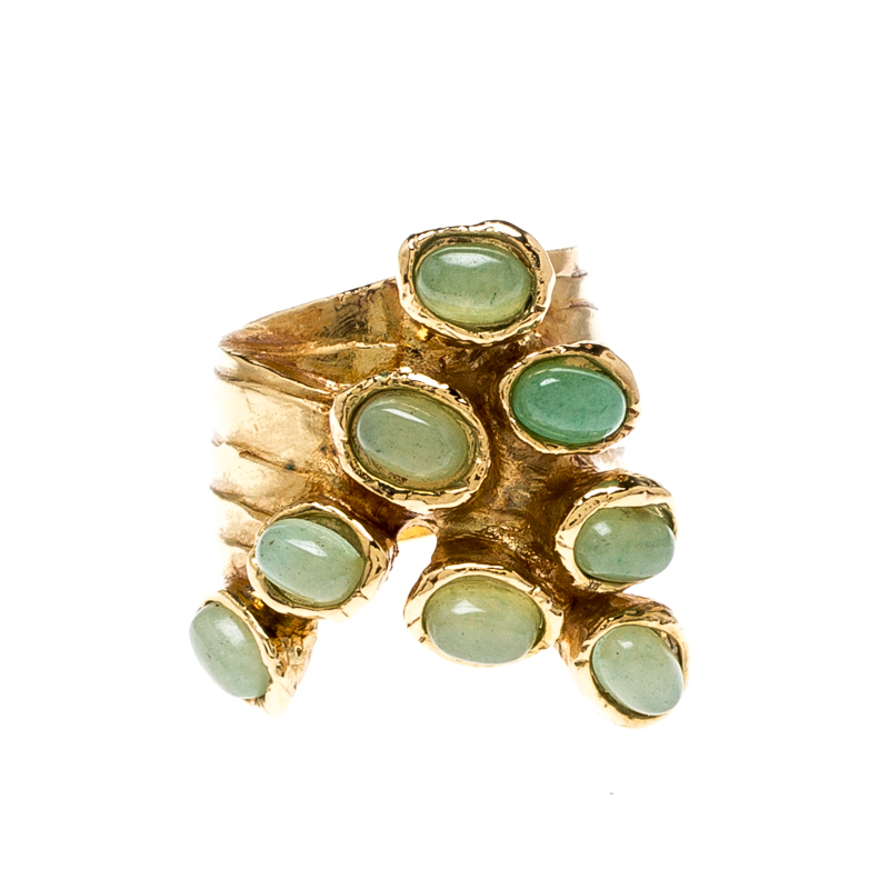 

Saint Laurent Paris Arty Dots Green Cabochon Gold Tone Ring Size