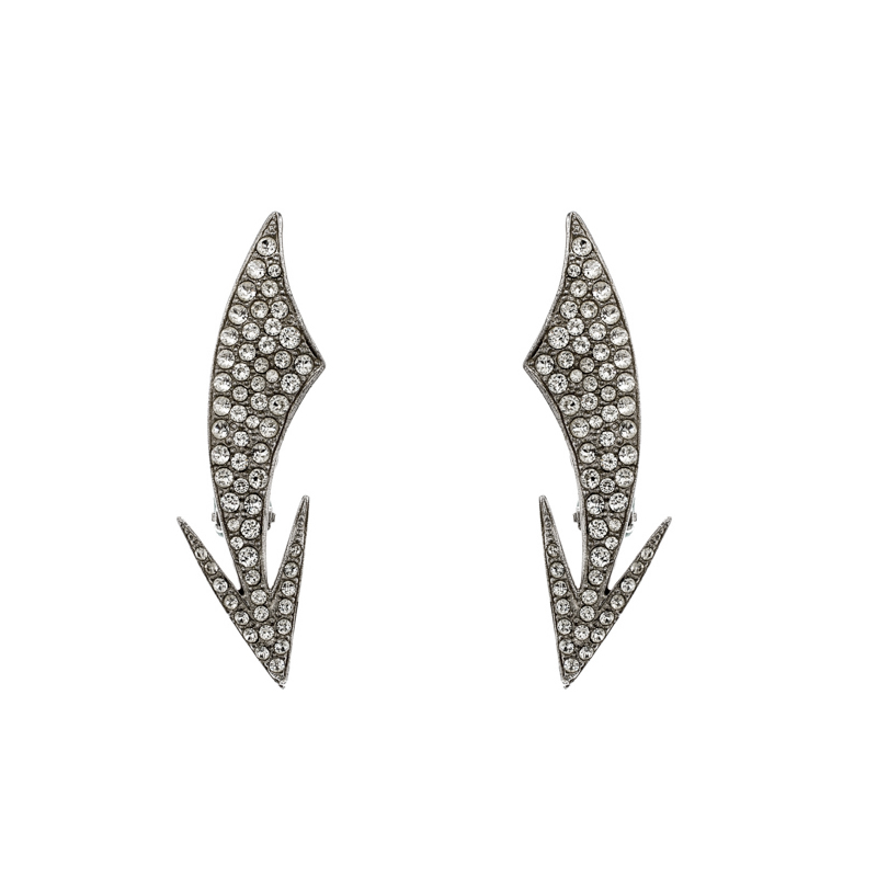 Pre-owned Saint Laurent Crystal Embedded Arrow Silver Tone Clip-on Earrings