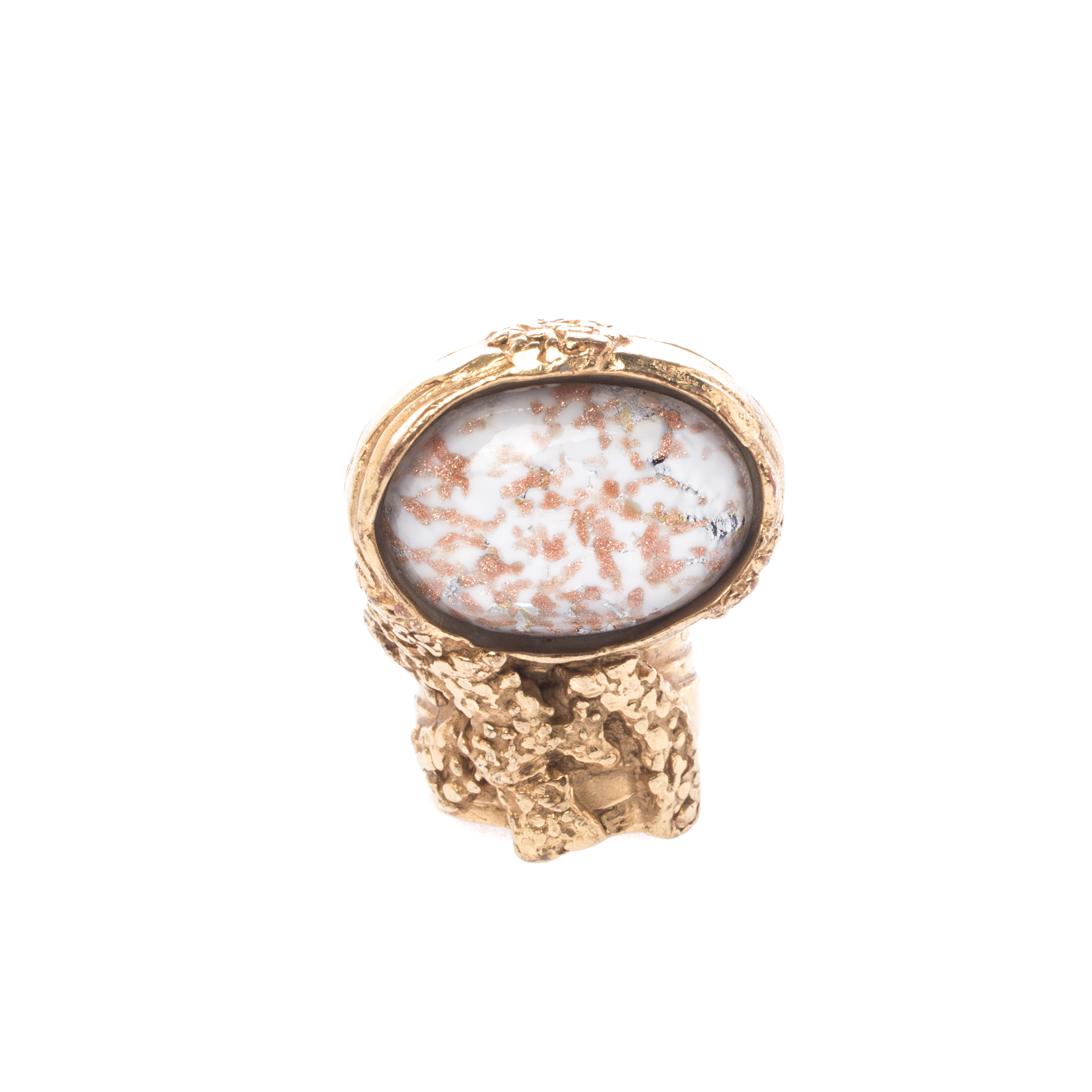 

Saint Laurent Arty White Glass Cabochon Gold Tone Ring Size