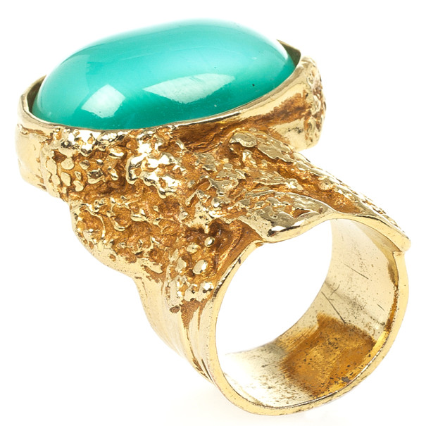 مملوكة مسبقًا Saint Laurent Arty Green Oval Ring Size 53