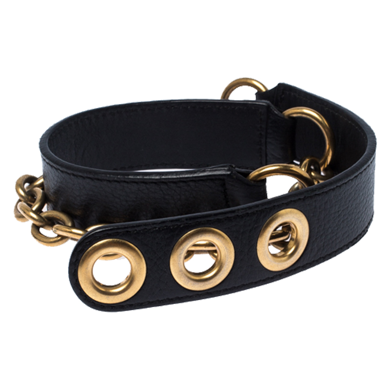 

Yves Saint Laurent Black Leather Chain Detail Belt