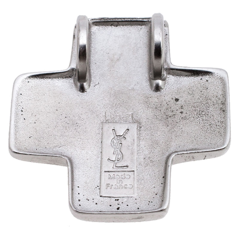 

Saint Laurent Paris Blue Crystal Sterling Silver Cross-Shaped Pendant