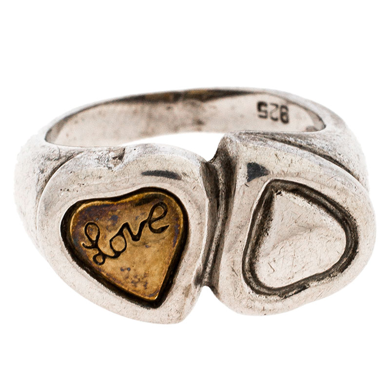 

Saint Laurent Paris Sterling Silver Double Heart Ring Size