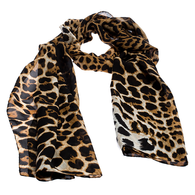 

Yves Saint Laurent Beige Leopard Print Silk Scarf
