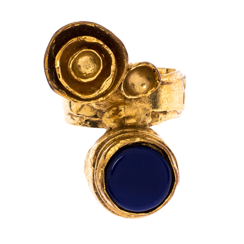 

Saint Laurent Paris Arty Flower Blue Resin Gold Tone Ring Size