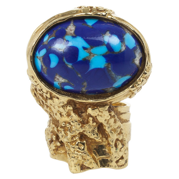 Pre Owned Saint Laurent Arty Blue Oval Ring Size 49