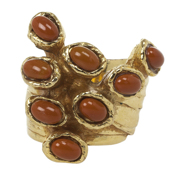 Pre Owned Saint Laurent Goldtone Arty Dot Ring Size 56