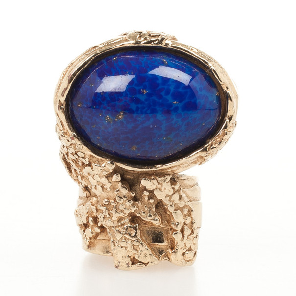 Pre Owned Saint Laurent Lapis Arty Oval Shape Ring Size 53