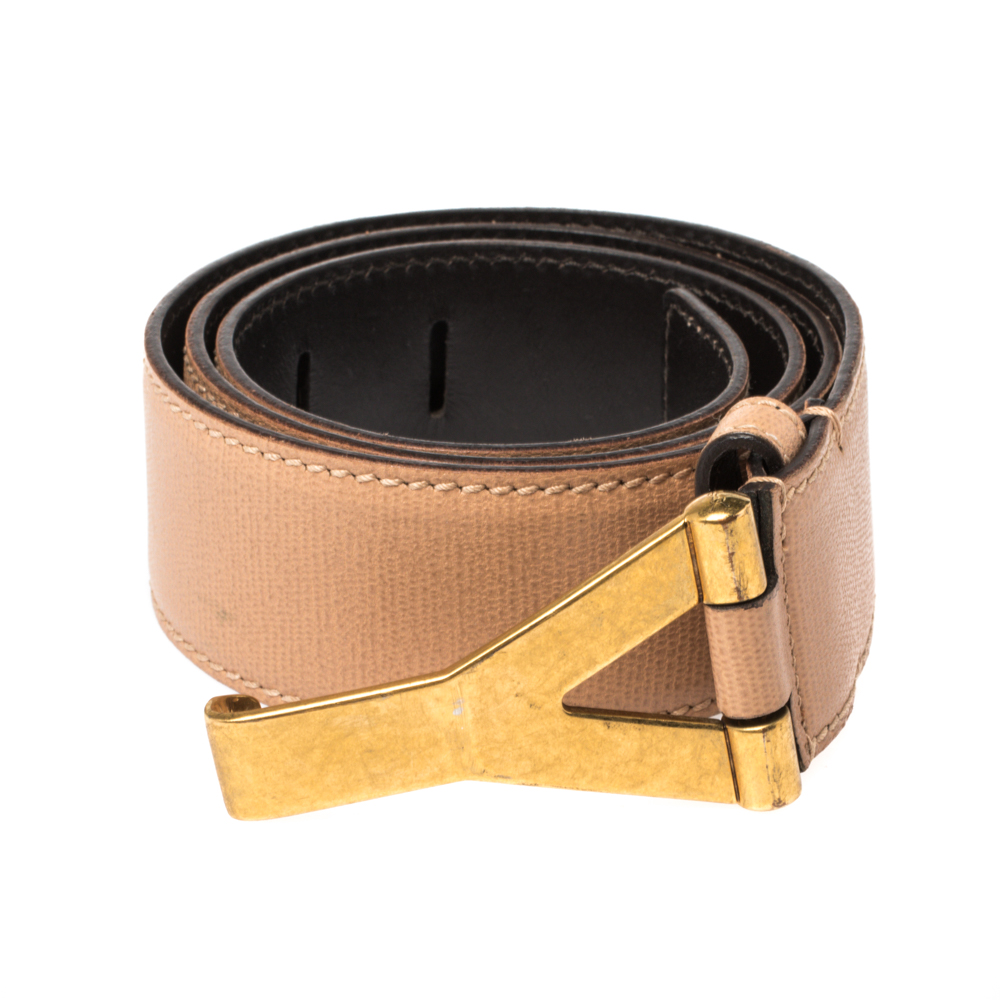 

Saint Laurent Paris Beige Leather Y Buckle Belt