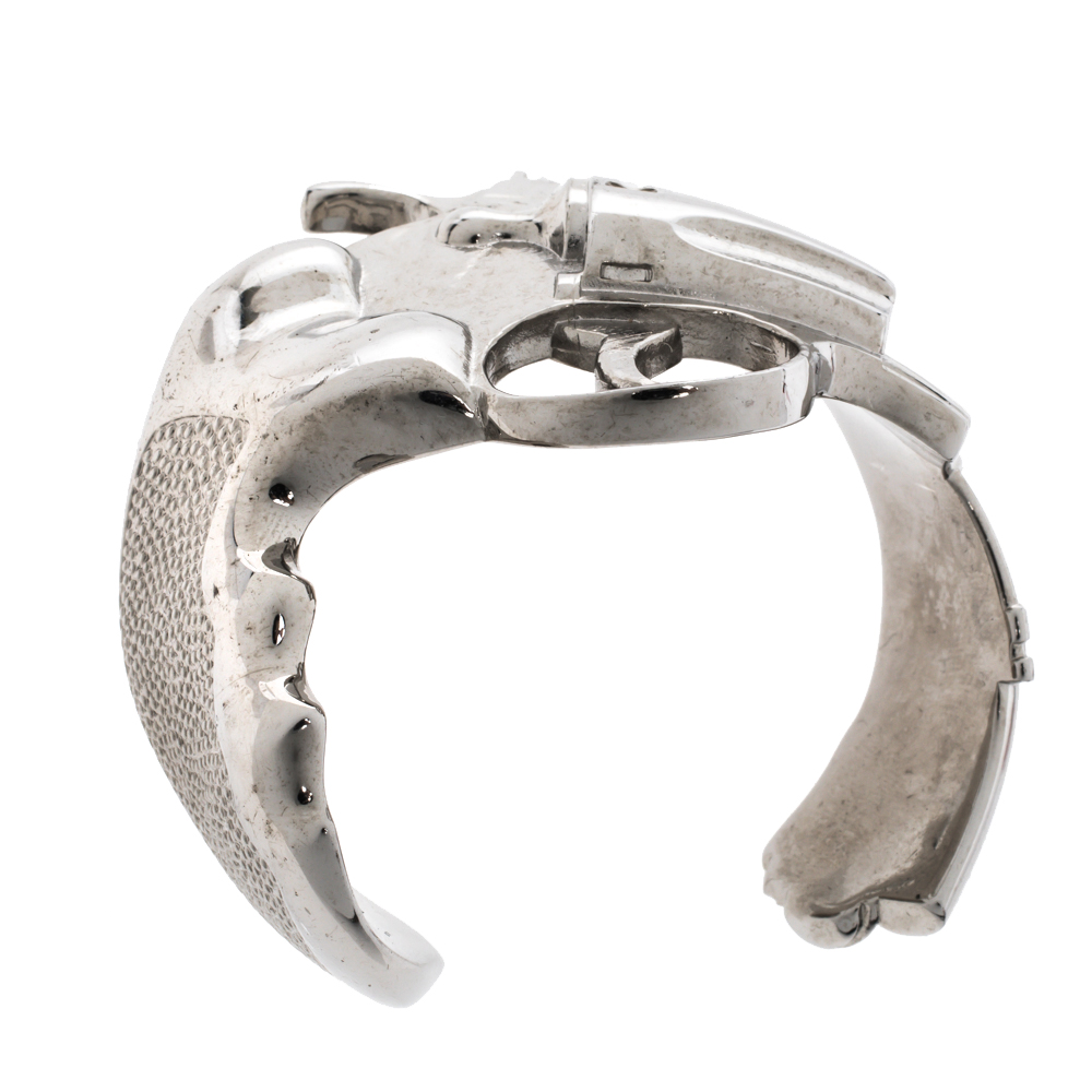 

Saint Laurent Paris Silver Tone Revolver Cuff Bracelet