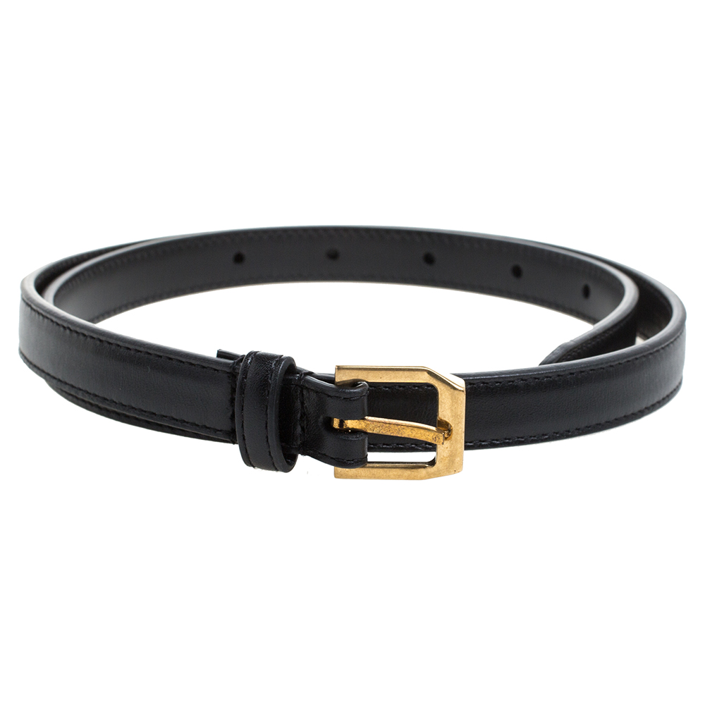 

Saint Laurent Paris Black Leather High Waist Narrow Belt Size