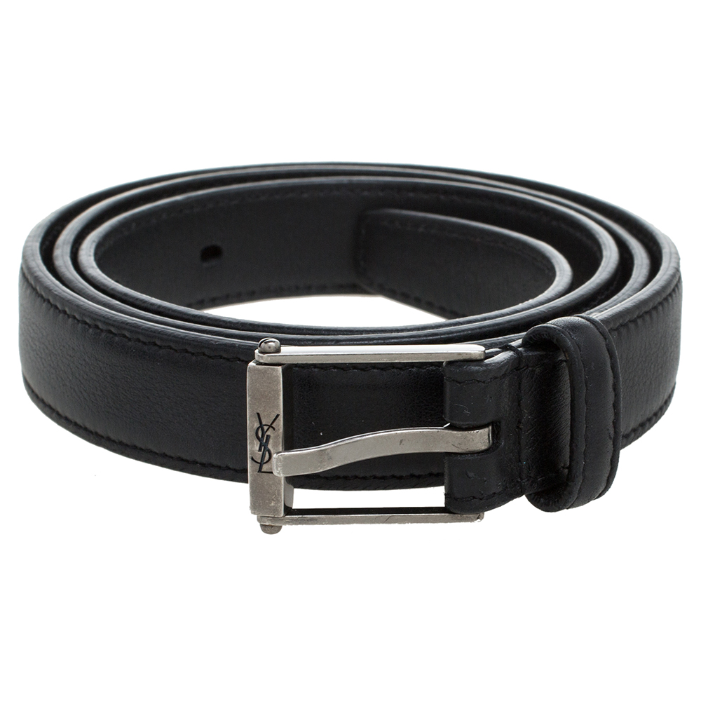 

Saint Laurent Paris Black Leather High Waist Narrow Belt Size