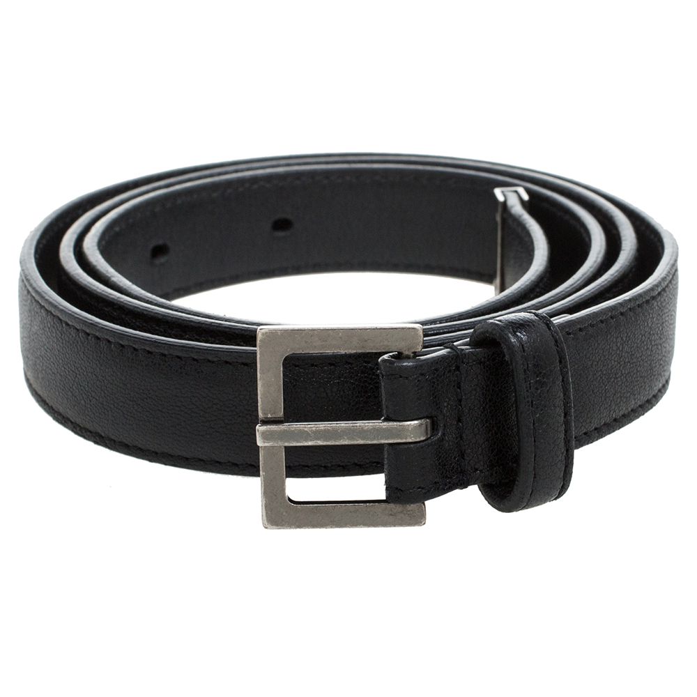 

Saint Laurent Paris Black Leather High Waist Narrow Belt Size